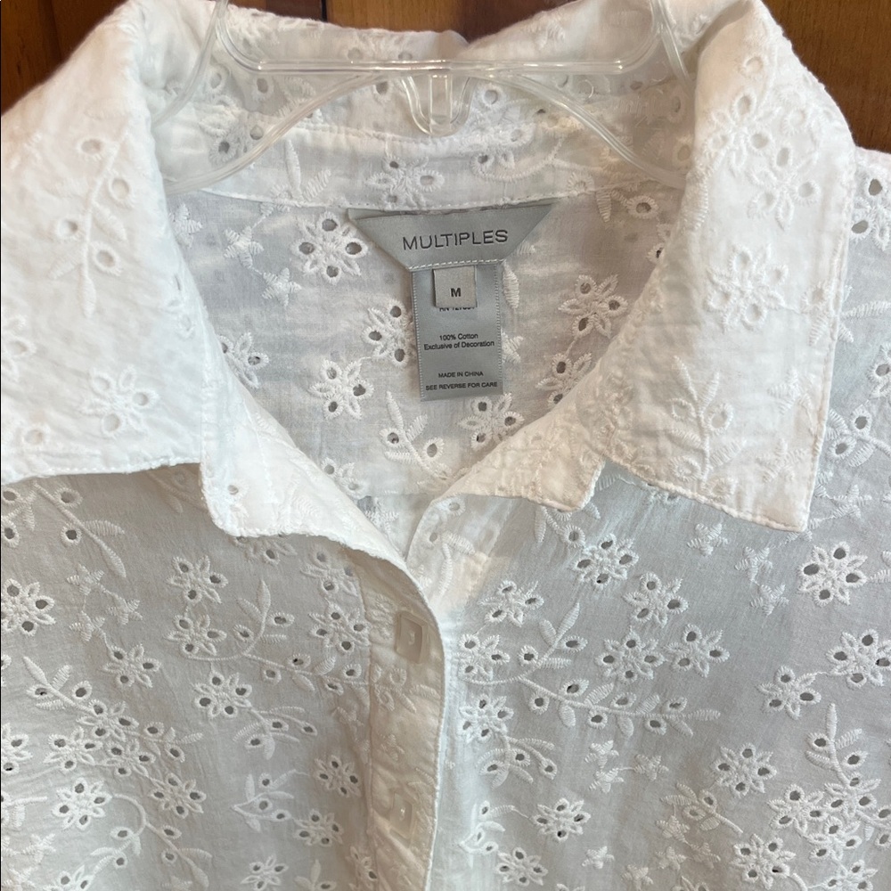 Multiples Women's White Eyelet Button Down Shirt - image 2
